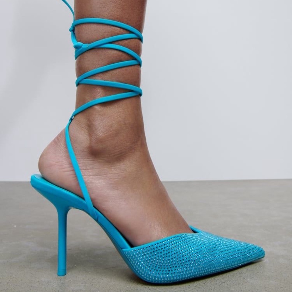Zara Turquoise Lace-Up Heels
